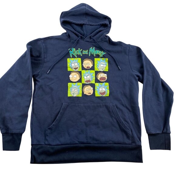 Rick and Morty Mens Hoodie Medium Adult Swim Dark Navy - Picture 1 of 7